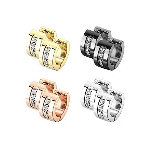 beyoutifulthings 4 Paar Damen Ohringe CREOLEN 4 Zirkonia Clear Ohr-ringe Ohr-stecker Chirurgenstahl Gold Schwarz Silber Roségold 7mm von beyoutifulthings