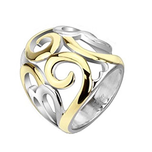 beyoutifulthings BREITER verschnörkelte Herzen Band-Ring Chirurgenstahl 316L Verlobungs-Ring Partner-Ring Trau-Ring Gold, Silber 50(15.9) von beyoutifulthings