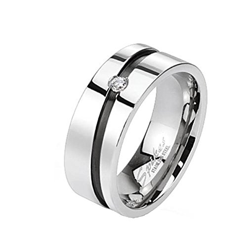 beyoutifulthings DIAGONALE-Linie Schwarz ZIRKONIA Clear Band-Ring Chirurgenstahl 316L Verlobungs-Ring Partner-Ring Trau-Ring Silber 50(15.9) von beyoutifulthings