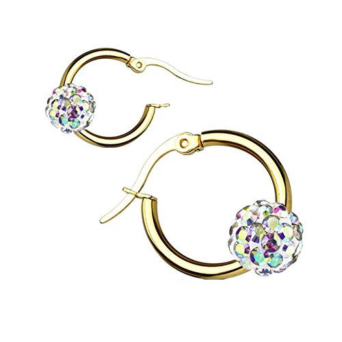 beyoutifulthings Damen 1 Paar Creolen KRISTALL-KUGEL Ohringe Ohr-ringe Schmuck Ohr-stecker Chirurgenstahl Gold Regenbogen von beyoutifulthings