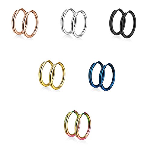 beyoutifulthings Damen 1 Paar Creolen Ohr-ringe Set Chirurgenstahl Klickverschluss Seamless Line silber schwarz blau roségold gold regenbogen 10mm von beyoutifulthings