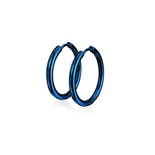 beyoutifulthings Damen 1 Paar Creolen Ohringe Ohr-ringe Set Ohr-stecker Edelstahl Chirurgenstahl Klickverschluss Seamless Line blau 10mm von beyoutifulthings