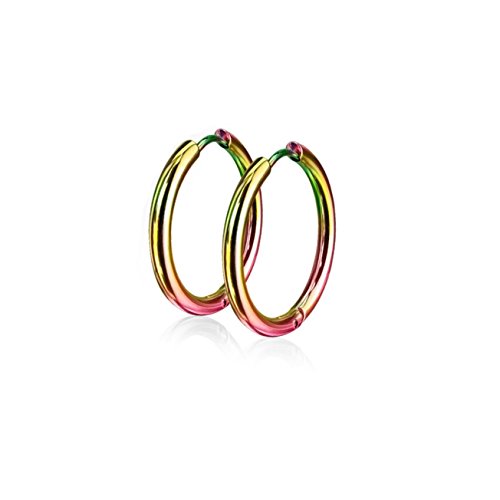 beyoutifulthings Damen 1 Paar Creolen Ohringe Ohr-ringe Set Ohr-stecker Edelstahl Chirurgenstahl Klickverschluss Seamless Line regenbogen 12mm von beyoutifulthings