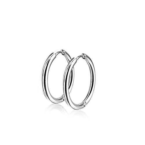 beyoutifulthings Damen 1 Paar Creolen Ohringe Ohr-ringe Set Ohr-stecker Edelstahl Chirurgenstahl Klickverschluss Seamless Line silber 12mm von beyoutifulthings