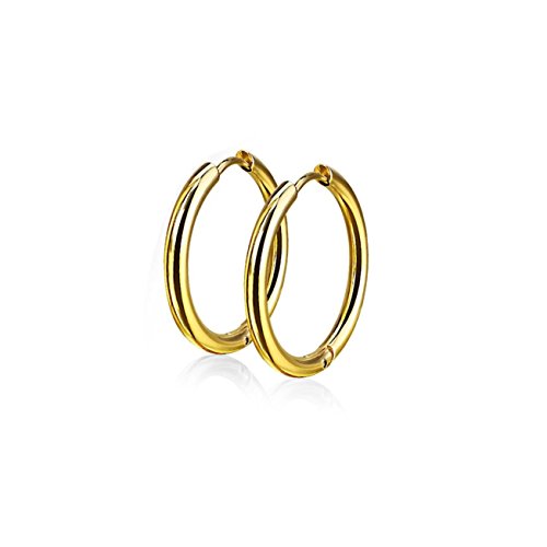 beyoutifulthings Damen 1 Paar Creolen Ohringe Ohr-ringe Set Ohr-stecker Edelstahl Chirurgenstahl Klickverschluss Seamless Line gold 20mm von beyoutifulthings