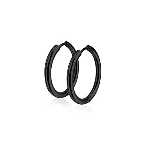 beyoutifulthings Damen 1 Paar Creolen Ohringe Ohr-ringe Set Ohr-stecker Edelstahl Chirurgenstahl Klickverschluss Seamless Line schwarz 10mm von beyoutifulthings