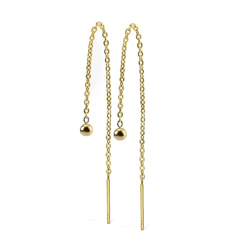 beyoutifulthings 1 Paar Damen Ohr-hänger Gold Kugel 3mm lange hängende Kette Durchzieher Ohr-ringe Ohr-stecker Chirurgenstahl von beyoutifulthings