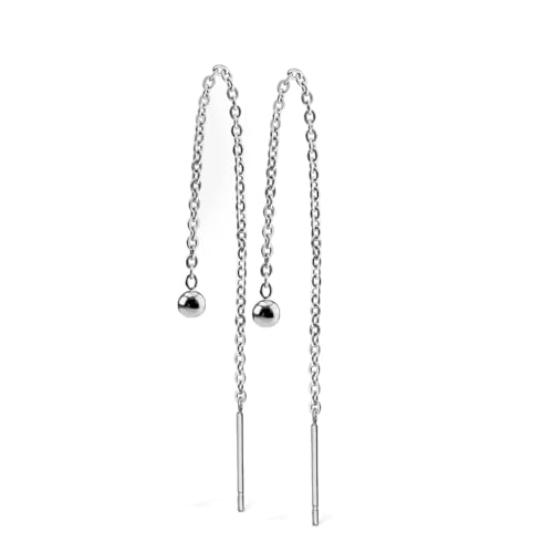 beyoutifulthings 1 Paar Damen Ohr-hänger Silber Kugel 3mm lange hängende Kette Durchzieher Ohr-ringe Ohr-stecker Chirurgenstahl von beyoutifulthings