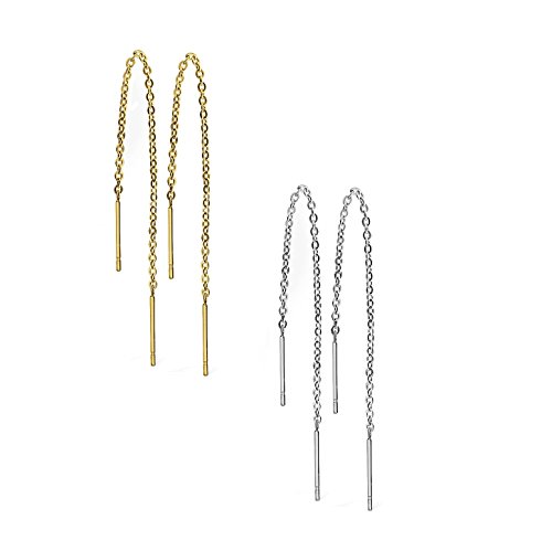 beyoutifulthings Damen 1 Paar Ohr-hänger lange hängende Ketten 2 Stäbe Durchzieher Ohringe Ohr-ringe Set Ohr-stecker Chirurgenstahl Silber Gold von beyoutifulthings