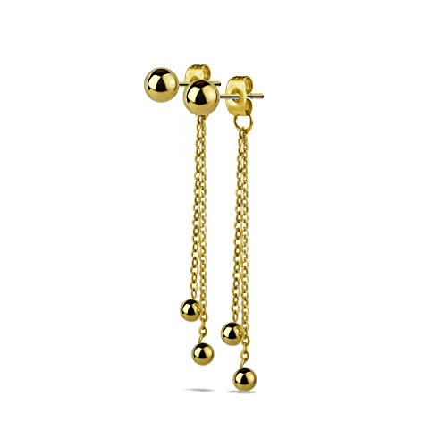 beyoutifulthings Damen 1 Paar Ohr-hänger 2 lange hängende Ketten 3 Kugeln Ohringe Ohr-ringe Set Ohr-stecker Chirurgenstahl Silber Gold Roségold von beyoutifulthings