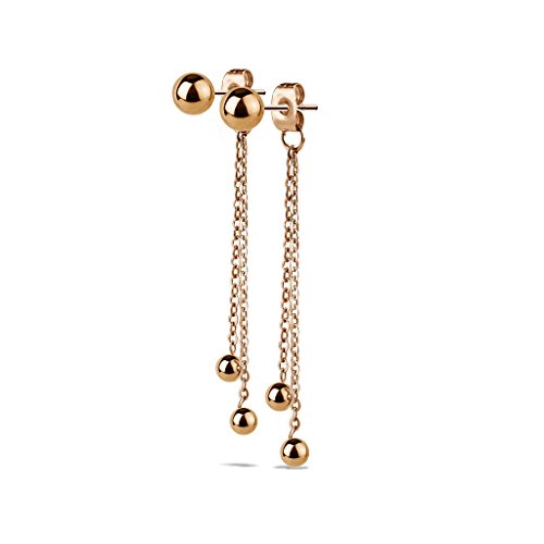 beyoutifulthings Damen 1 Paar Ohr-hänger 2 lange hängende Ketten 3 Kugeln Ohringe Ohr-ringe Set Ohr-stecker Chirurgenstahl Silber Gold Roségold von beyoutifulthings