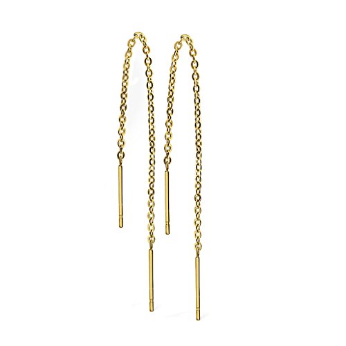 beyoutifulthings Damen 1 Paar Ohr-hänger lange hängende Ketten 2 Stäbe Durchzieher Ohringe Ohr-ringe Set Ohr-stecker Chirurgenstahl Silber Gold von beyoutifulthings