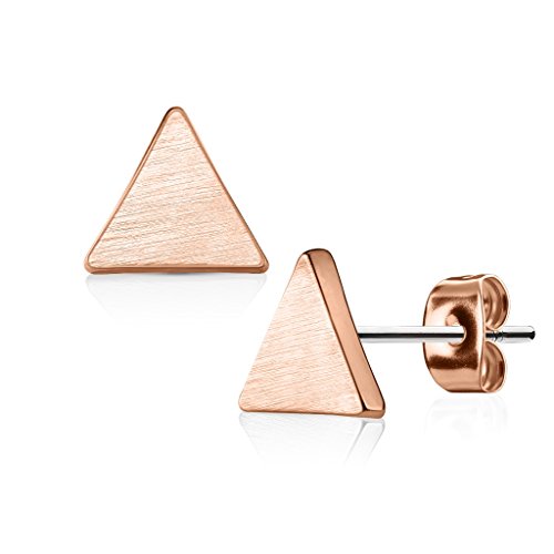 beyoutifulthings Damen 1 Paar Ohringe Ohrringe Set Stecker Edelstahl Chirurgenstahl Dreieck gebürstet roségold von beyoutifulthings