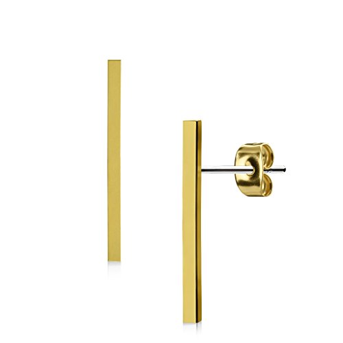 beyoutifulthings Damen 1 Paar Ohringe Ohrringe Set Stecker Edelstahl Chirurgenstahl Glatt Lang Bar gold von beyoutifulthings