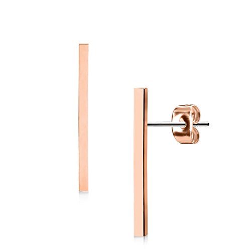 beyoutifulthings Damen 1 Paar Ohringe Ohrringe Set Stecker Edelstahl Chirurgenstahl Glatt Lang Bar roségold von beyoutifulthings