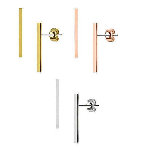 beyoutifulthings Damen 1 Paar Ohringe Ohrringe Set Stecker Edelstahl Chirurgenstahl Glatt Lang Bar silber roségold gold von beyoutifulthings