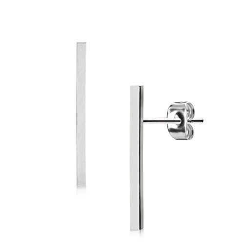 beyoutifulthings Damen 1 Paar Ohringe Ohrringe Set Stecker Edelstahl Chirurgenstahl Glatt Lang Bar silber von beyoutifulthings