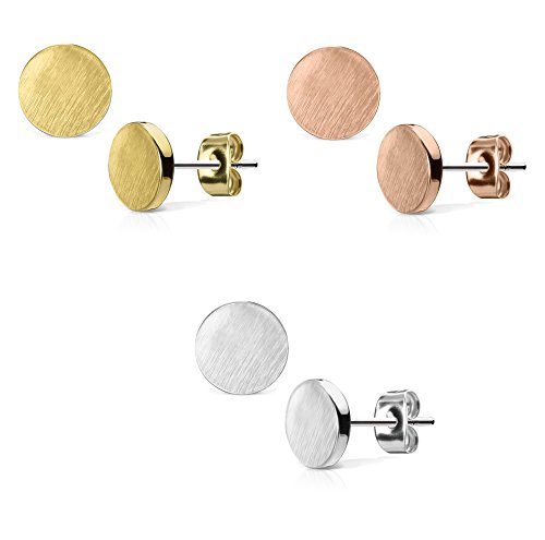 beyoutifulthings Damen 1 Paar Ohringe Ohrringe Set Stecker Edelstahl Chirurgenstahl Rund Round gebürstet Top silber roségold gold von beyoutifulthings