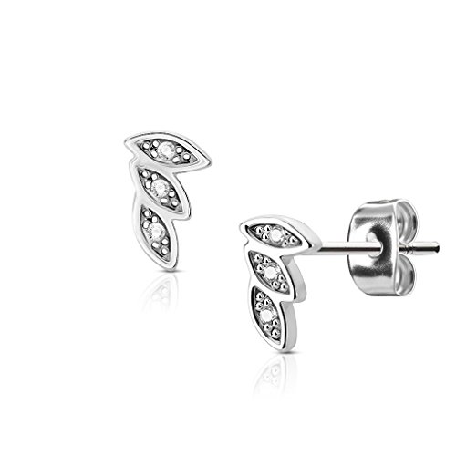 beyoutifulthings Damen 1 Paar Ohringe Ohrringe Set Stecker Edelstahl Chirurgenstahl 3 Blaetter Leaves clear Zirkonia silber von beyoutifulthings