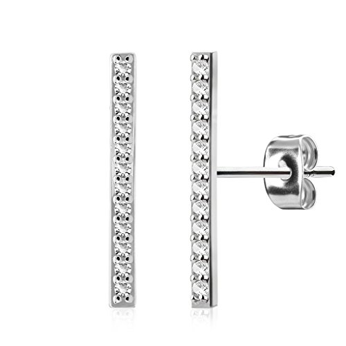 beyoutifulthings Damen 1 Paar Ohringe Ohrringe Set Stecker Edelstahl Chirurgenstahl Mikro Zirkonia Lang Long Bar silber von beyoutifulthings