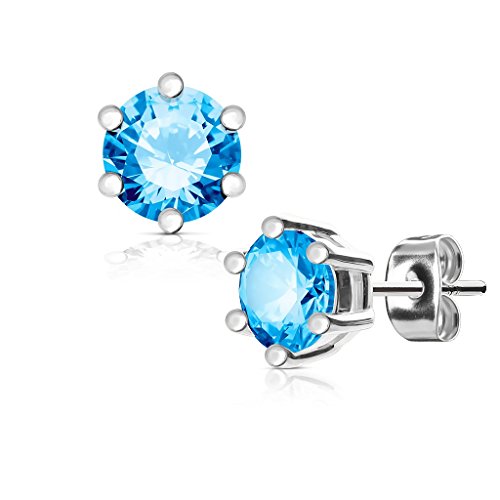 beyoutifulthings Damen 1 Paar Ohringe Ohrringe Set Stecker Edelstahl Chirurgenstahl Rund Prong 4mm Zirkonia aqua von beyoutifulthings