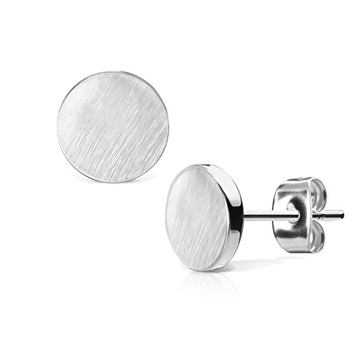 beyoutifulthings Damen 1 Paar Ohringe Ohrringe Set Stecker Edelstahl Chirurgenstahl Rund Round gebürstet Top silber von beyoutifulthings