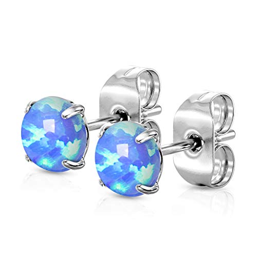 beyoutifulthings Damen 1 Paar Ohringe Runder Opal-Design Stein 4mm Ohr-ringe Ohr-stecker Chirurgenstahl Silber Opal-Blau von beyoutifulthings