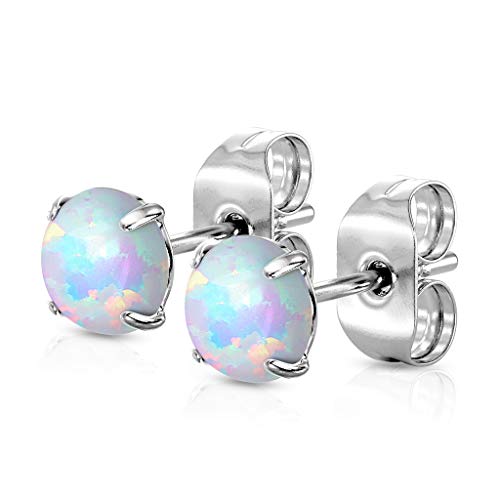 beyoutifulthings Damen 1 Paar Ohringe Runder Opal-Design Stein 4mm Ohr-ringe Ohr-stecker Chirurgenstahl Silber Opal-Weiß von beyoutifulthings