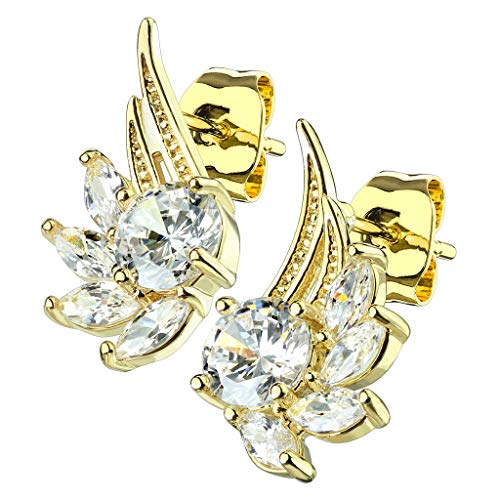 beyoutifulthings Damen 1 Paar ZIRKONIA ENGELS-FLÜGEL Ohringe Ohr-ringe Schmuck Ohr-stecker Chirurgenstahl Gold Clear von beyoutifulthings