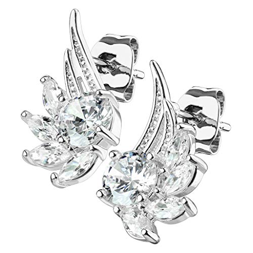 beyoutifulthings Damen 1 Paar ZIRKONIA ENGELS-FLÜGEL Ohringe Ohr-ringe Schmuck Ohr-stecker Chirurgenstahl Silber Clear von beyoutifulthings