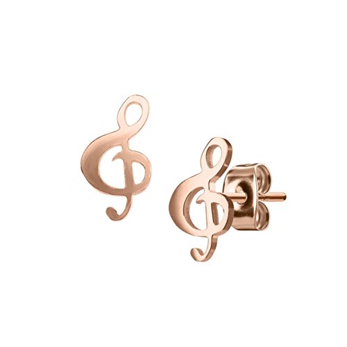 beyoutifulthings Damen 1 Paar funkelnde Ohringe GROSSER NOTENSCHLÜSSEL 6,5x12 mm Ohr-ringe Ohr-stecker Chirurgenstahl Roségold von beyoutifulthings