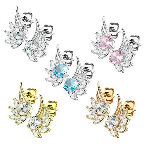 beyoutifulthings Damen 5 Paar ZIRKONIA ENGELS-FLÜGEL Ohringe Ohr-ringe Schmuck Ohr-stecker Chirurgenstahl Silber Gold Roségold Multicolor von beyoutifulthings