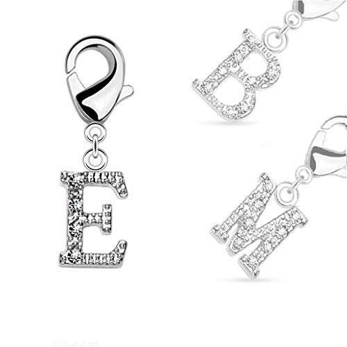 beyoutifulthings Damen Charm-Anhänger Buchstabe E Silber Zirkonia Clear Bettel-Armband Charm-träger Fuß-kettchen Hals-kette Chirurgenstahl von beyoutifulthings