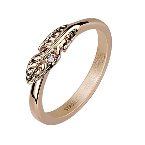 beyoutifulthings Damen-Ring Blatt Rosé-gold Zirkonia Clear Chirurgenstahl 3-mm breit Band-Ring Verlobungs-ring glänzend poliert 54 (17,2) von beyoutifulthings