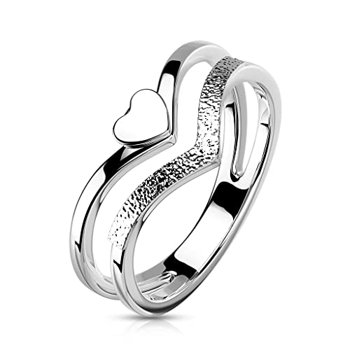 beyoutifulthings Damen-Ring Doppel-Ring Herz Silber Chirurgenstahl 7,5-mm breit Band-Ring Motiv-Ring Herren-Ring 49 (15,6) von beyoutifulthings
