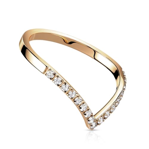 beyoutifulthings Damen-Ring V-Design Roségold Zirkonia Clear Chirurgenstahl 2-mm breit Band-Ring Motiv-Ring Herren-Ring 52 (16,6) von beyoutifulthings