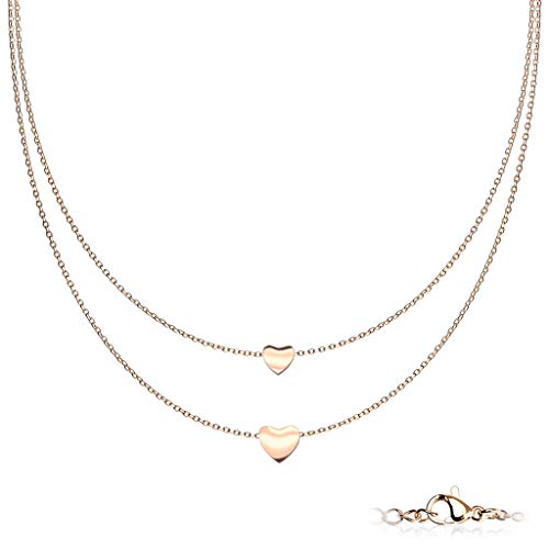 beyoutifulthings Hals-Kette 2 Herzen Anhänger Doppel Layerd 2-lagig Damen-Halskette Schmuck Collier Edelstahl Roségold 450mm von beyoutifulthings