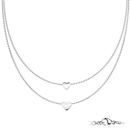 beyoutifulthings Hals-Kette 2 Herzen Anhänger Doppel Layerd 2-lagig Damen-Halskette Schmuck Collier Edelstahl Silber 450mm von beyoutifulthings