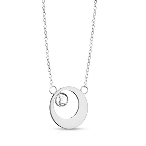 beyoutifulthings Hals-Kette Hohle Runde Platte-Anhänger Kristall Damen-Halskette Schmuck Collier Edelstahl Silber 470mm von beyoutifulthings