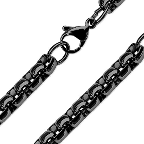 beyoutifulthings Hals-Kette Runde Box Damen-Halskette Herren-Halskette Schmuck Collier Edelstahl Schwarz Breite 6mm Länge 490mm von beyoutifulthings
