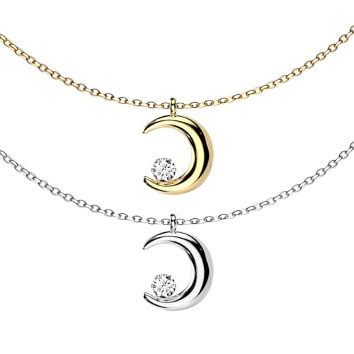 beyoutifulthings Hals-Kette Set Silber Gold Halb-Mond Anhänger Zirkonia Clear Damen-Halskette Schmuck Collier Edelstahl 400-mm von beyoutifulthings