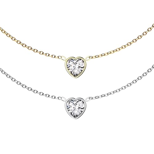 beyoutifulthings Hals-Kette Set Silber Gold Herz-Anhänger Zirkonia Clear Damen-Halskette Schmuck Collier Edelstahl 400-mm beyoutifulthings Hals-Kette Set Silber Gold Herz-Anhänger Zirkonia Clear Damen-Halskette Schmuck Collier Edelstahl 400-mm von beyoutifulthings
