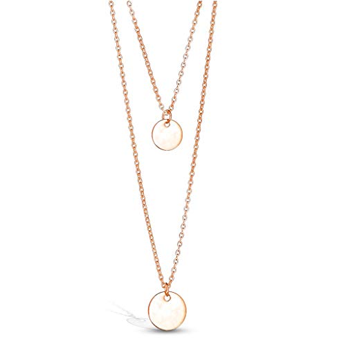 beyoutifulthings Halskette Zwei-reihig Anhänger Runde Platte Doppel-Kette Damen-Halskette Schmuck Collier Edelstahl Roségold 400m von beyoutifulthings