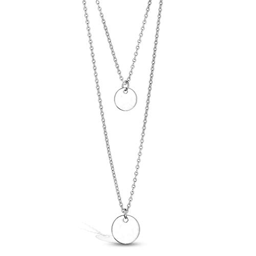 beyoutifulthings Halskette Zwei-reihig Anhänger Runde Platte Doppel-Kette Damen-Halskette Schmuck Collier Edelstahl Silber 400m von beyoutifulthings