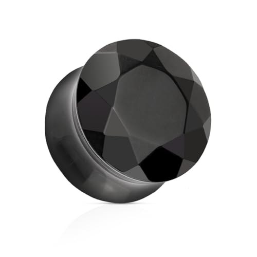 beyoutifulthings Ohr-Plug Facettierter Schwarz-er Achat Natur-Stein Ohr-Piercing Ohr-Schmuck Tunnel Double Flared Sattel-Verschluss 6-mm von beyoutifulthings