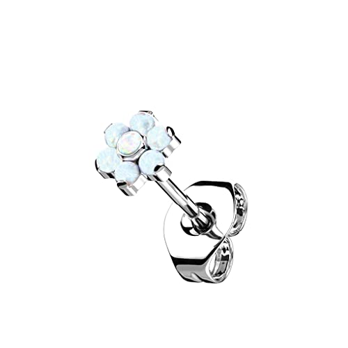 beyoutifulthings Push-In Damen Ohr-Stecker Titan-ium Grad 23 Opal Blume Ohr-ringe Ohringe Silber Weiß 5-mm von beyoutifulthings