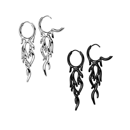 beyoutifulthings SET Paar Damen Creolen Ohr-ringe Schwarz Silber Flamme-Anhänger Chirurgenstahl Ohr-stecker Ohringe beyoutifulthings SET Paar Damen Creolen Ohr-ringe Schwarz Silber Flamme-Anhänger Chirurgenstahl Ohr-stecker Ohringe von beyoutifulthings