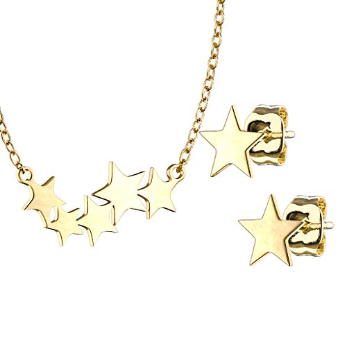 beyoutifulthings Schmuck-Set Sterne Halskette Ohrring Anhänger Kette Damen-Halskette Schmuck Collier Ohring Edelstahl Gold von beyoutifulthings