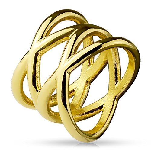 beyoutifulthings funkelnder DOPPELTES X Band-Ring Chirurgenstahl 316L Verlobungs-Ring Partner-Ring Trau-Ring Silber, Gold, Roségold 47(15)-60(19) von beyoutifulthings