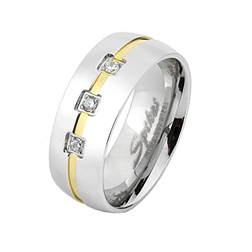 beyoutifulthings funkelnder Dreier ZIRKONIA-Reihe Clear Band-Ring Chirurgenstahl 316L Verlobungs-Ring Partner-Ring Trau-Ring Silber Gold 50(15.9) von beyoutifulthings